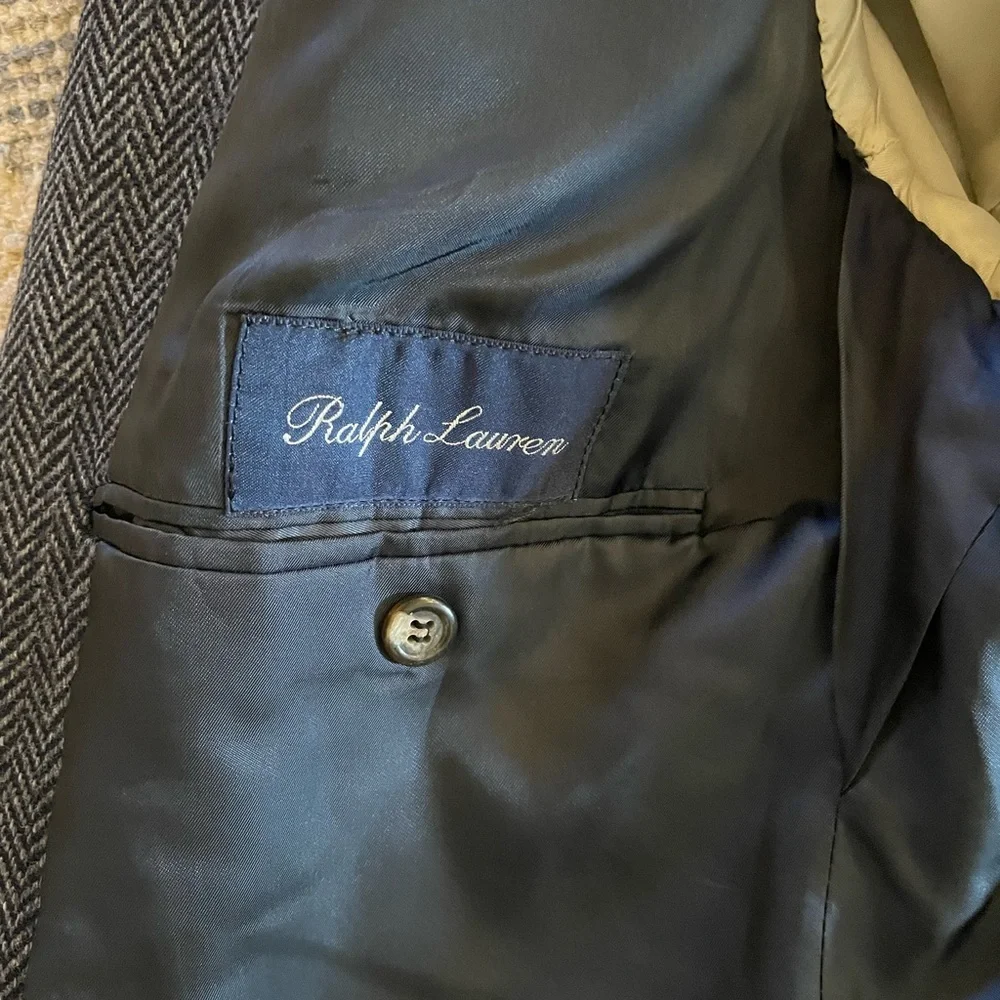 Ralph Lauren Made in USA Rare Blue Script Label Vintage Herringbone Jacket 44‎